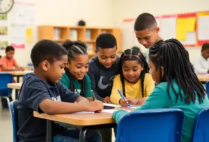 Diverse students participating in a learning activity at a Los Angeles charter school
