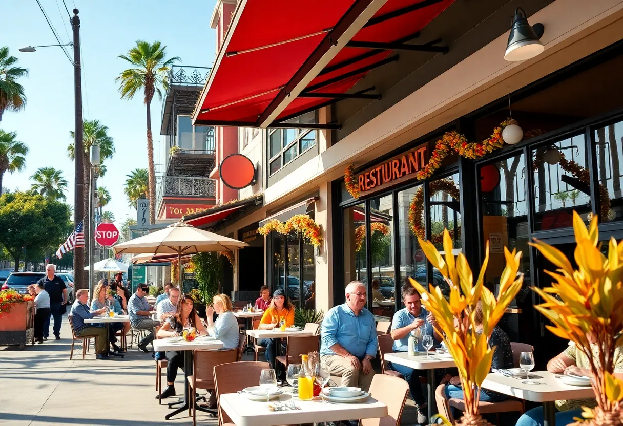 Diverse restaurants and diners in Los Angeles during fall
