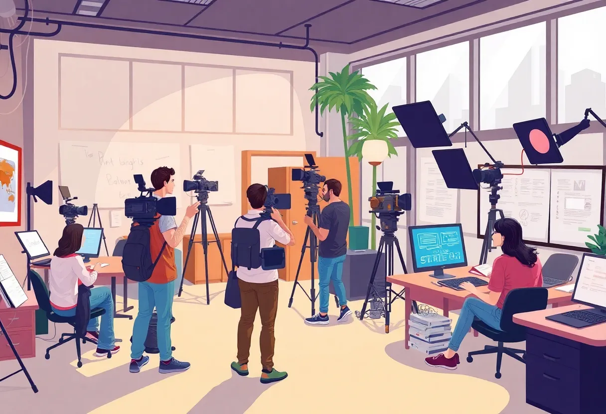 Students participating in film production at a Los Angeles school.