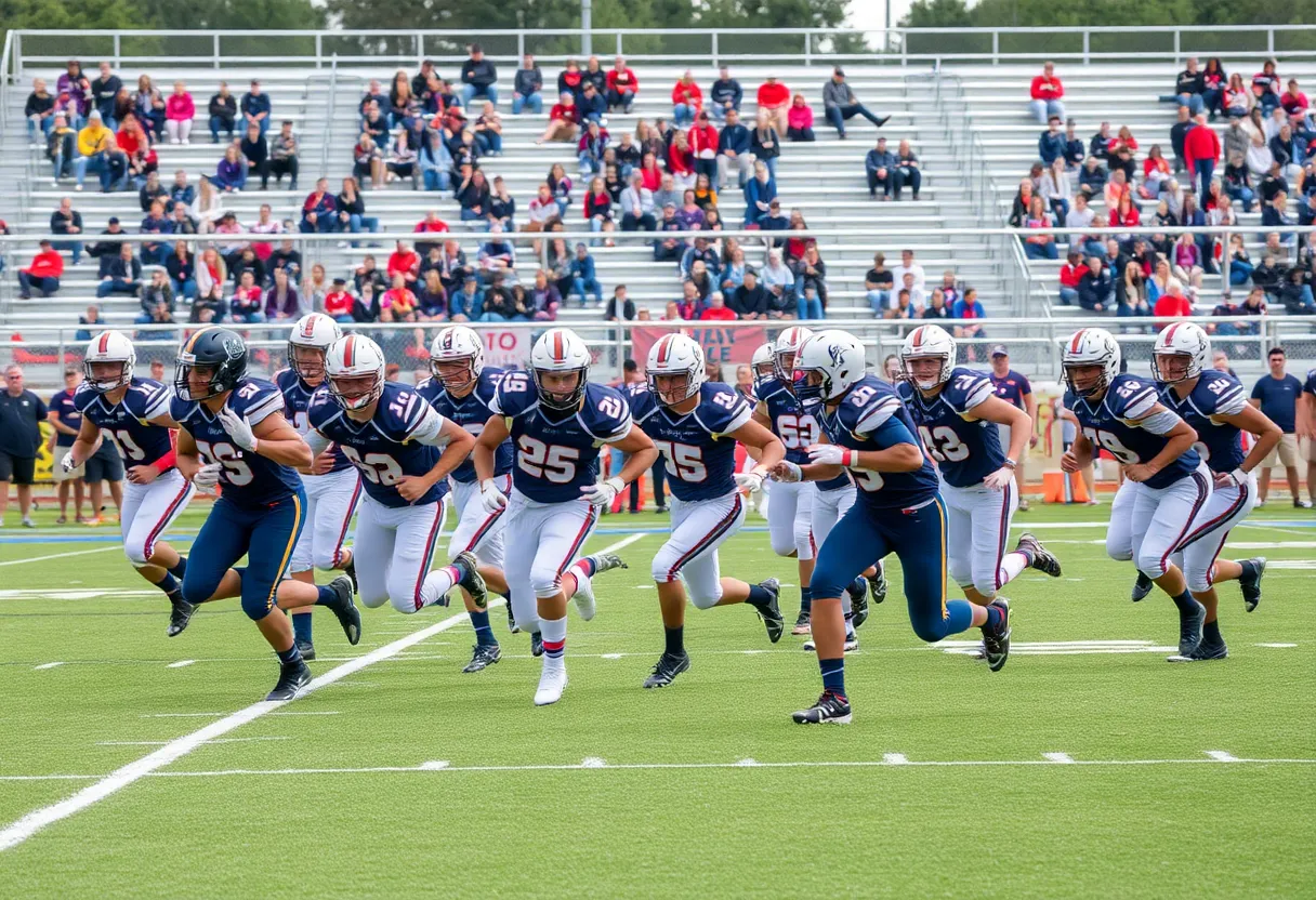 High school football players competing in Los Angeles match
