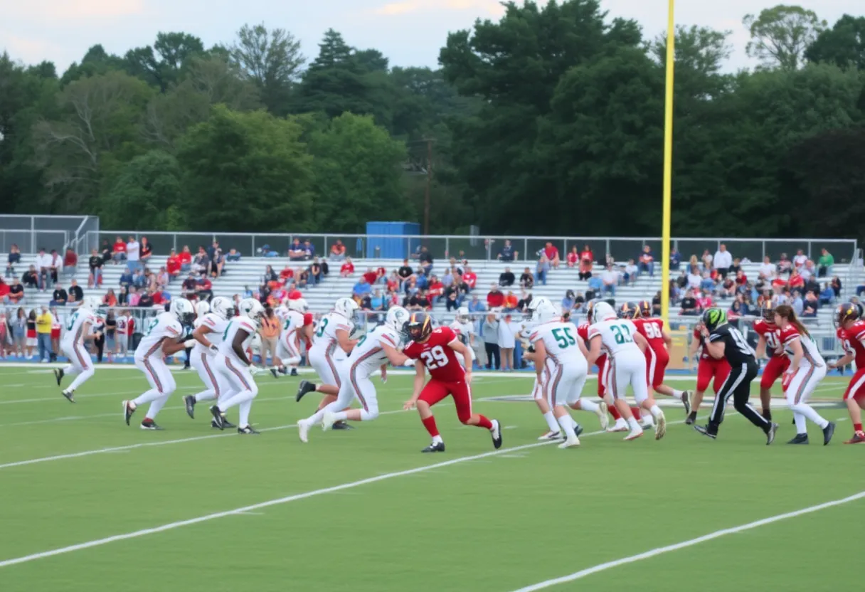 High school football game in Los Angeles featuring players in action