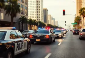 Police cars chasing a suspect vehicle in Los Angeles