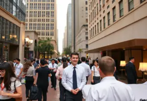 Hotel staff serving guests in downtown Los Angeles