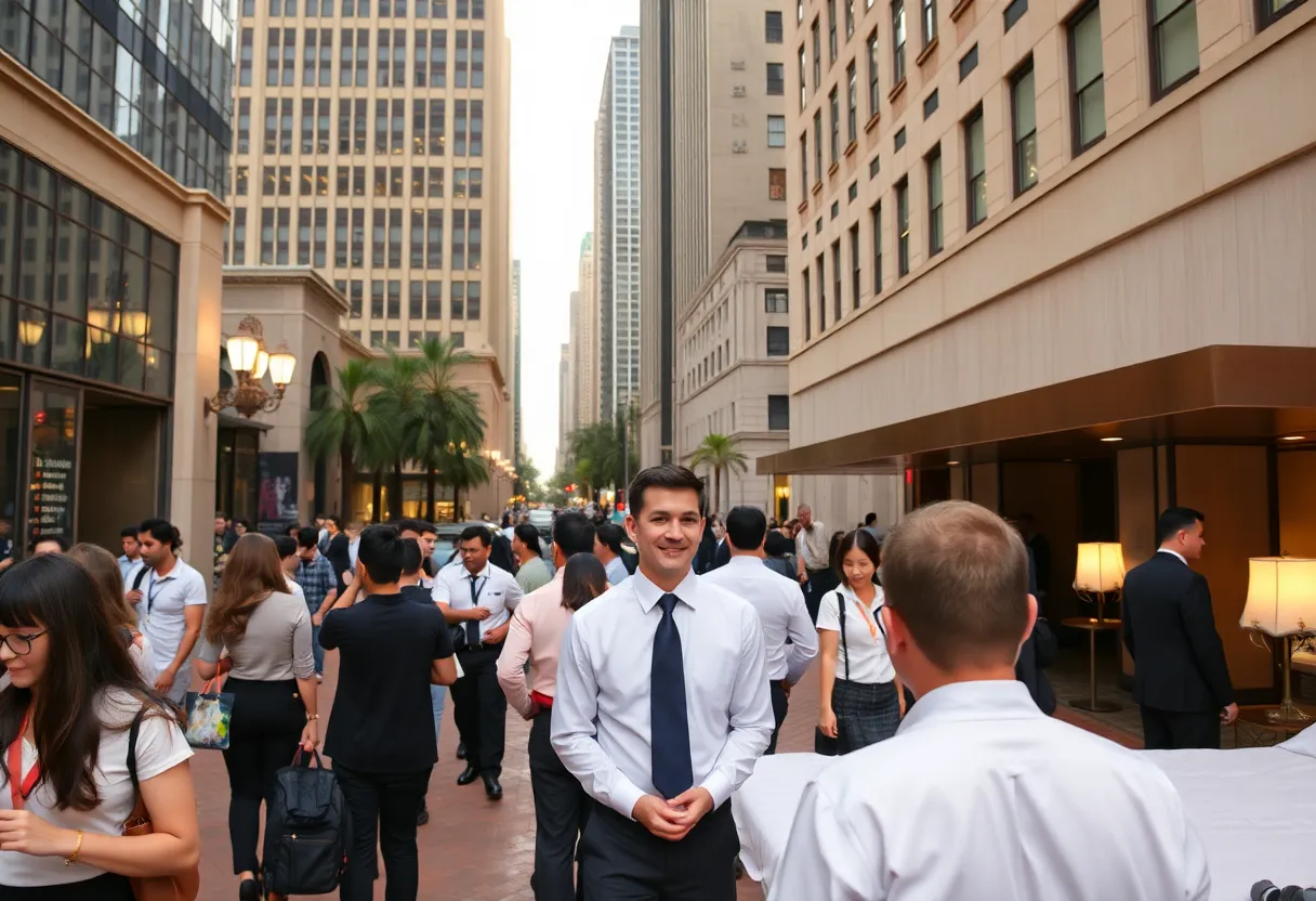 Hotel staff serving guests in downtown Los Angeles