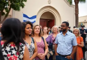 Los Angeles synagogue with enhanced police presence for community safety.