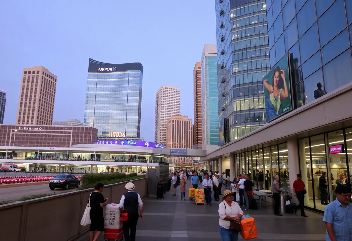 Urban landscape of Los Angeles with hotels and airports, symbolizing workforce discussions