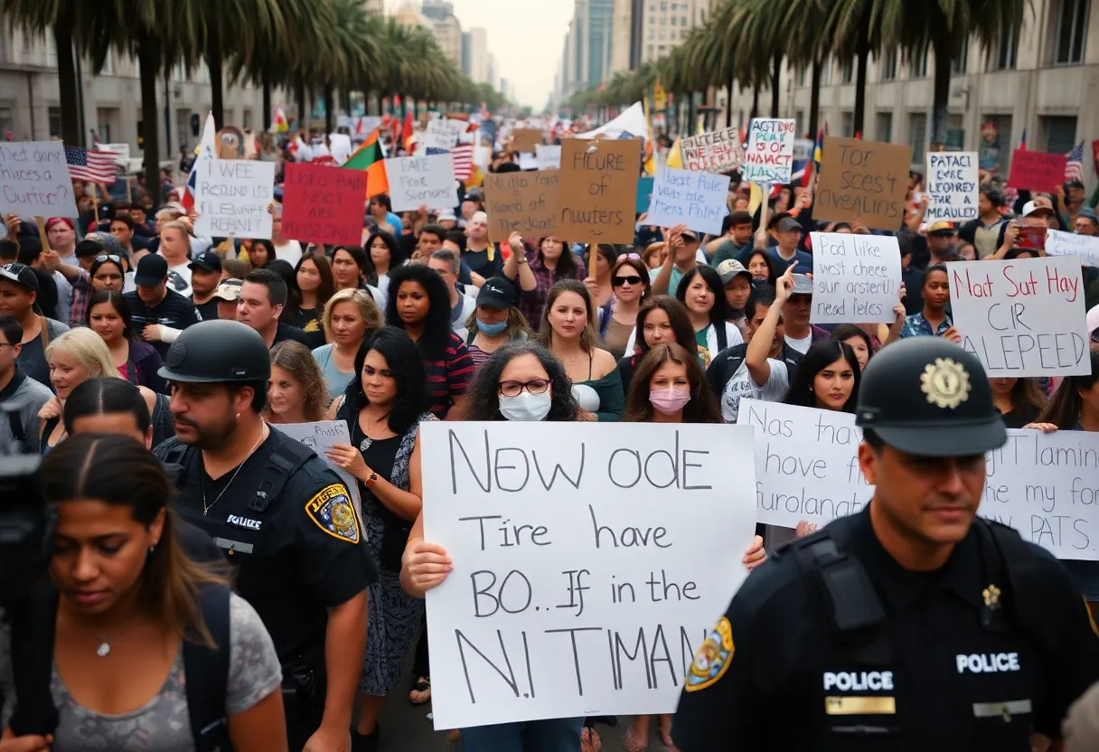 Los Angeles protest with diverse crowd