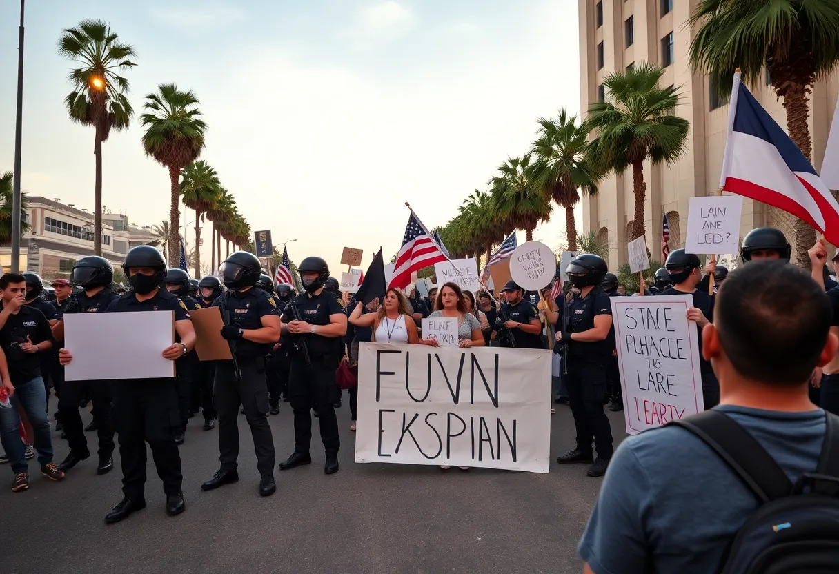 Peaceful protest in Los Angeles with military presence