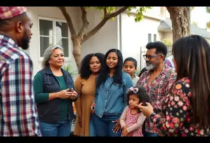 Community gathering in Los Angeles discussing rent relief