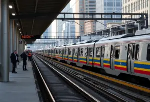 Train tracks and light rail station in downtown Los Angeles during service disruptions