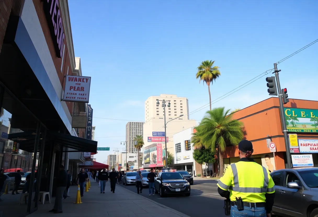 A vibrant scene of Los Angeles with businesses and community spaces.