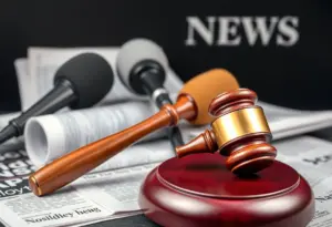 A depiction of media controversy with microphones and news articles