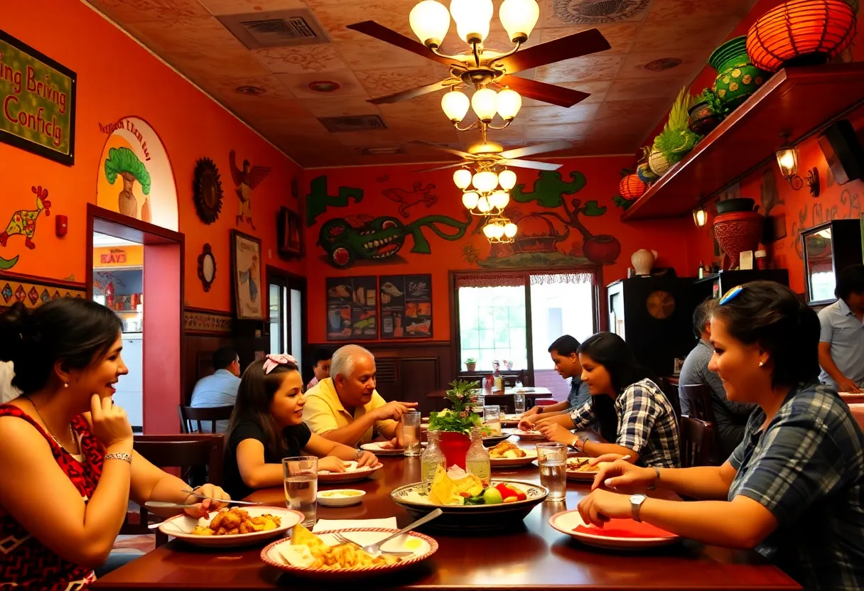 Interior of Moles La Tía restaurant with diners enjoying meals