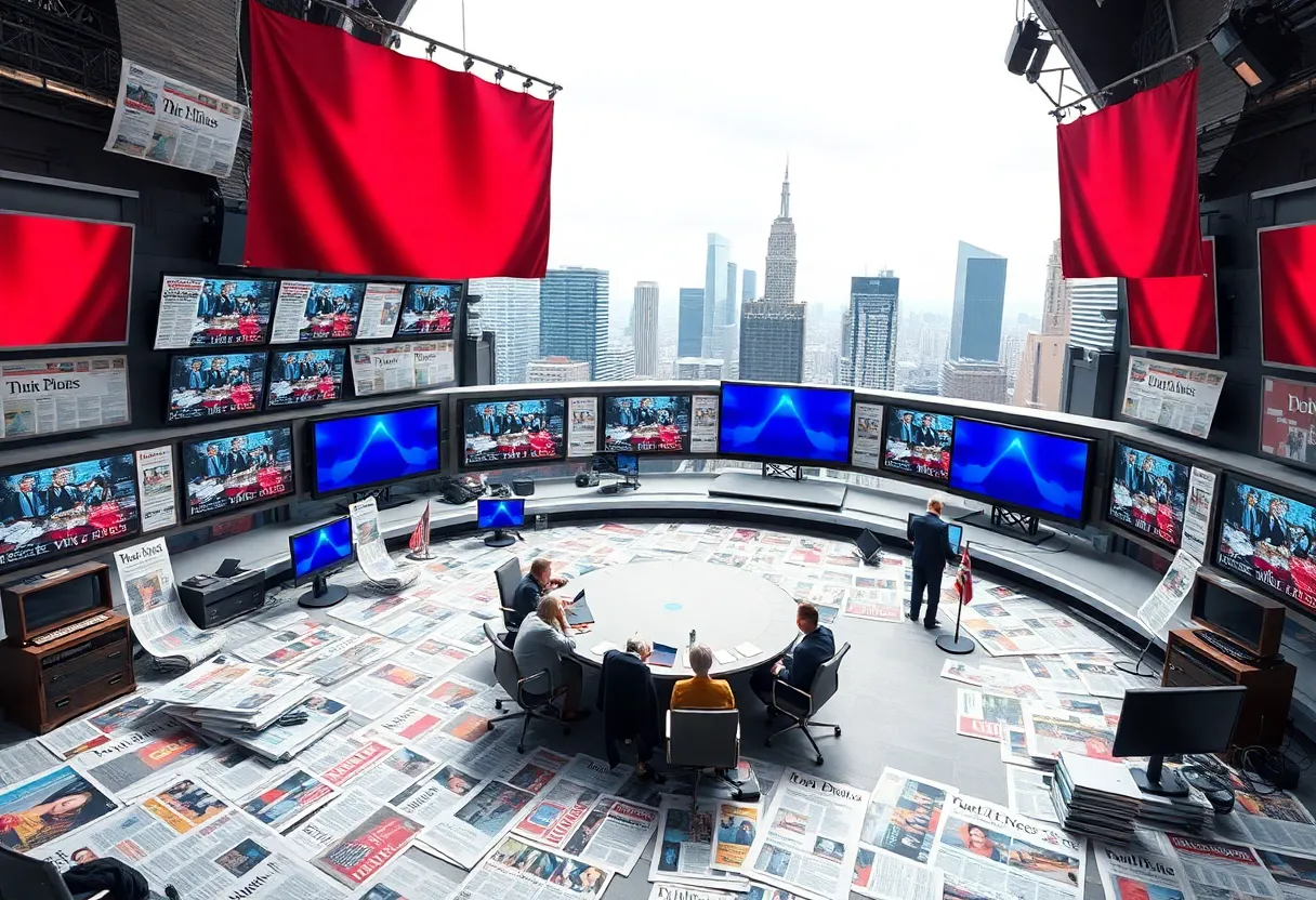 Visual representation of a media empire with family dynamics