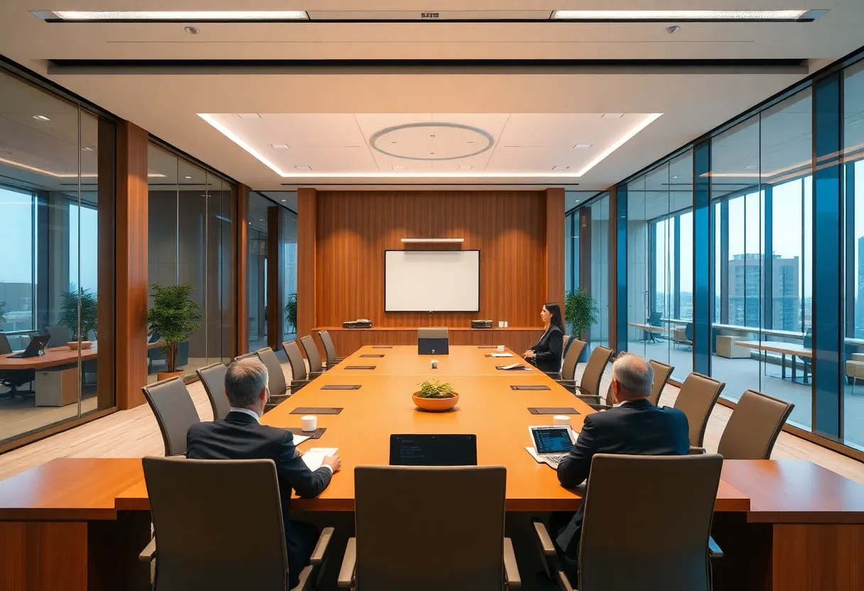 Visual representation of leadership transition at a corporate office.