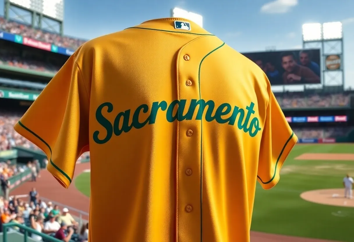 Gold alternate jersey of Oakland Athletics with 'Sacramento' displayed