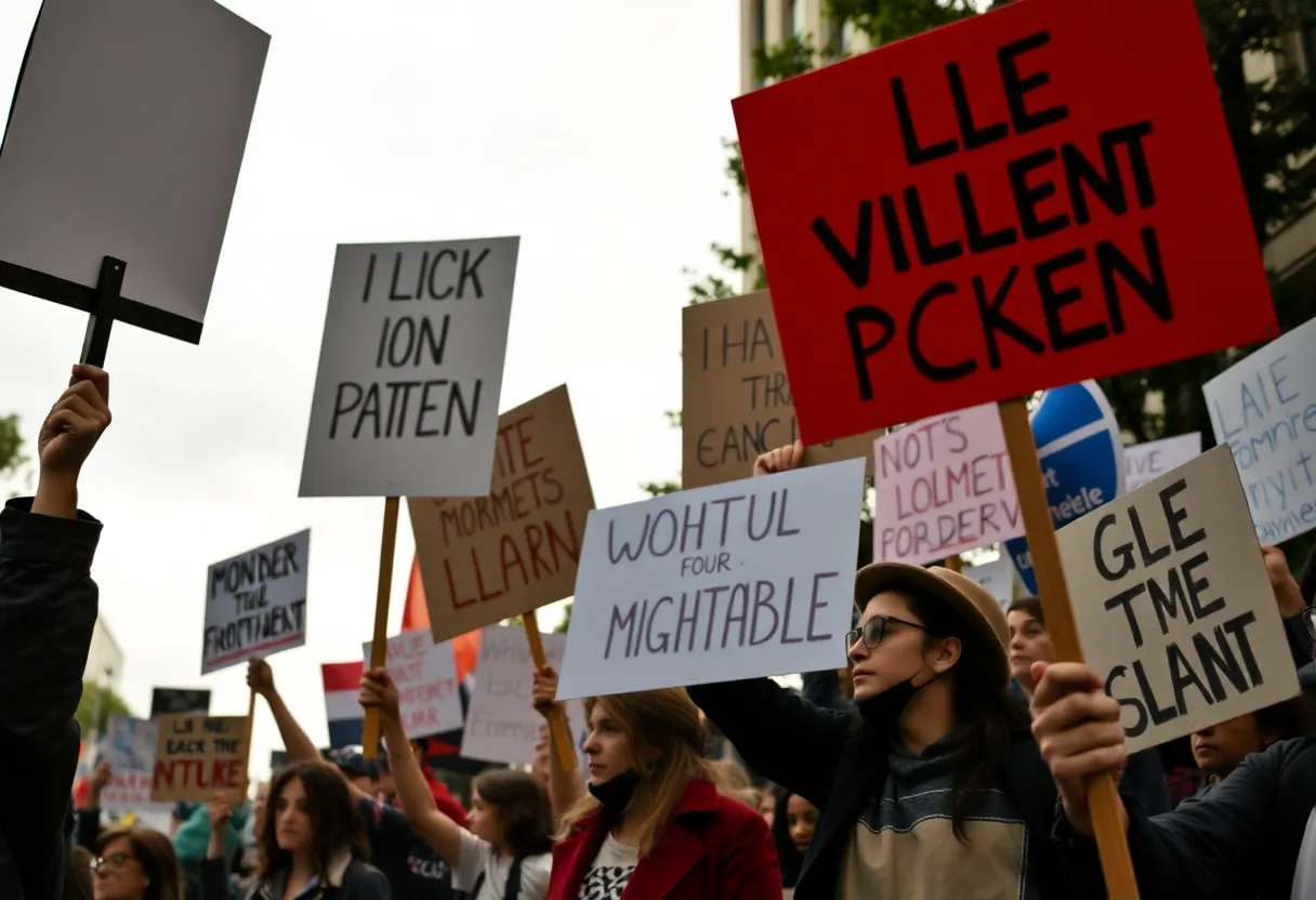 Illustration of political unrest with protest signs