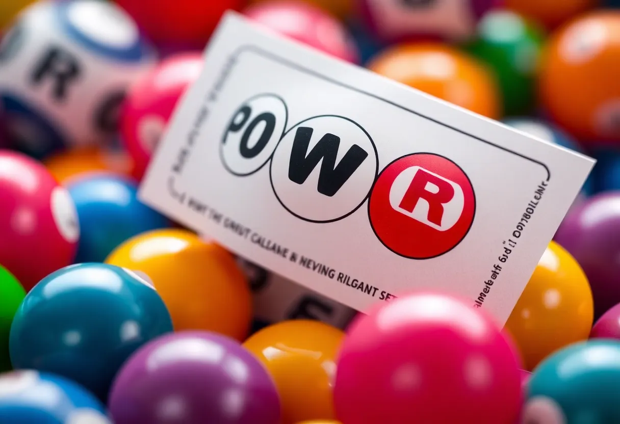 Powerball lottery ticket with colorful balls symbolizing a large jackpot