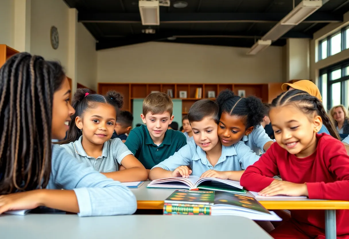 Students in a modern classroom with upgraded facilities