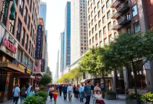 Vibrant downtown Los Angeles with shops and public spaces