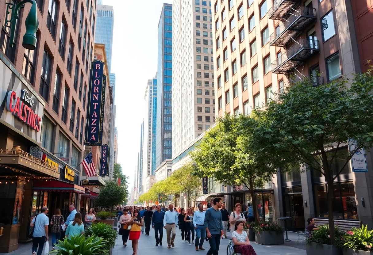 Vibrant downtown Los Angeles with shops and public spaces