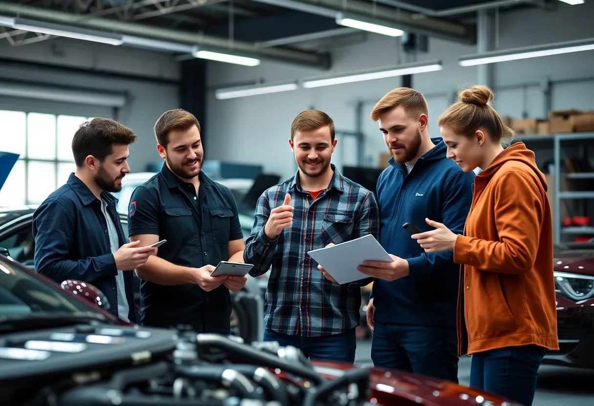 Group of automotive professionals celebrating innovation and success