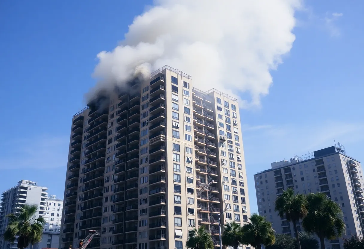 Firefighters battling the blaze at Rosslyn Lofts in Los Angeles