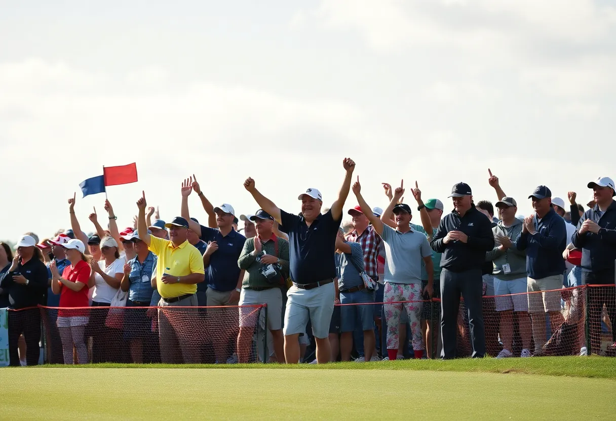 Crowd at a golf tournament with diverse fan reactions