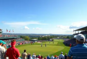 Spectators and players during the Ryder Cup golf tournament