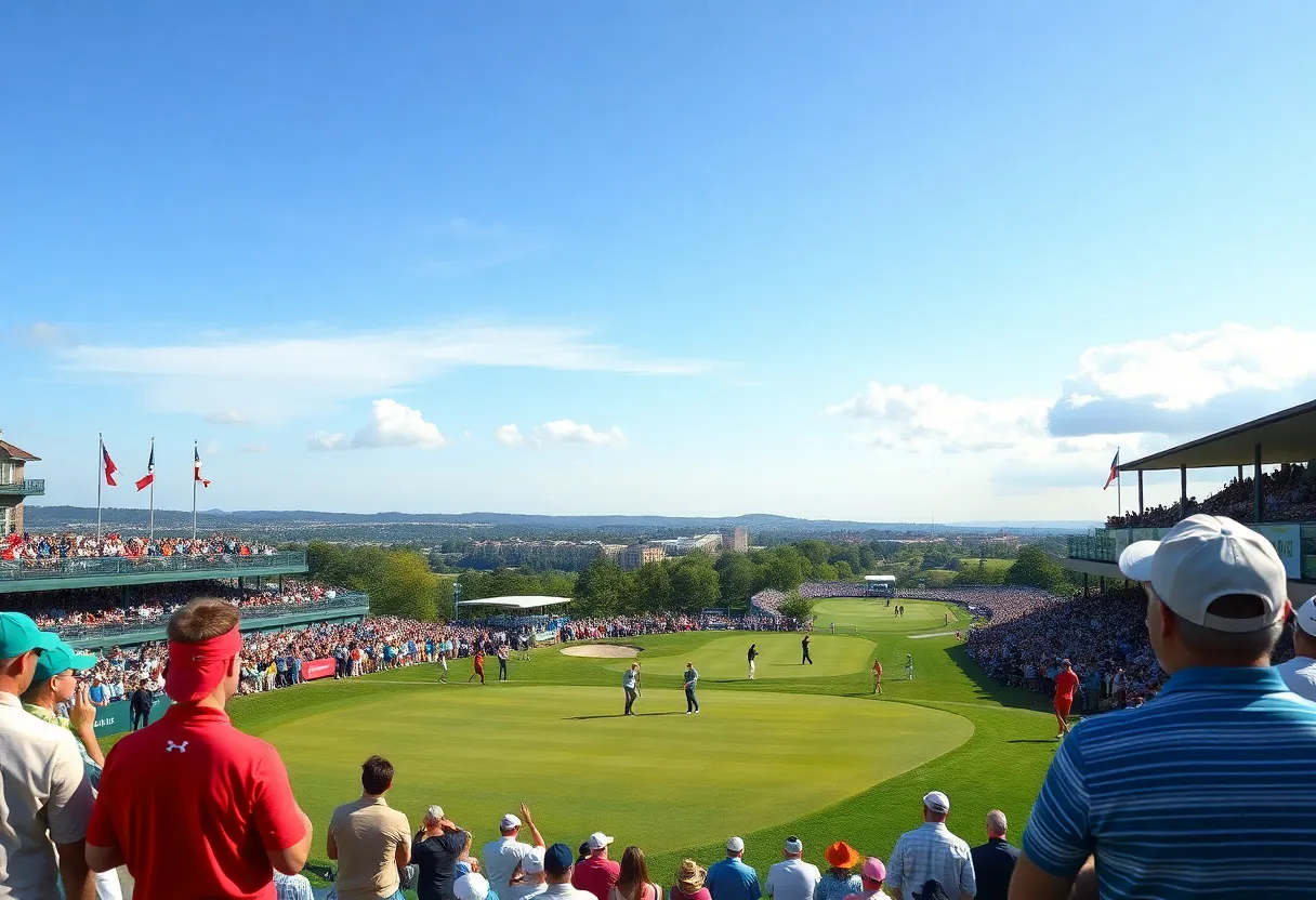 Spectators and players during the Ryder Cup golf tournament