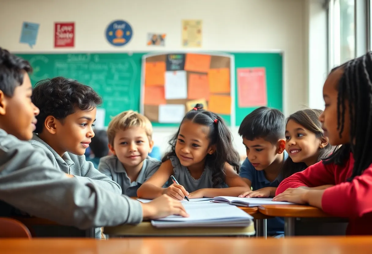 Classroom with diverse students engaged in learning activities