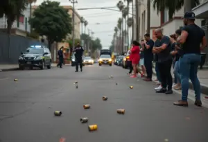 Police investigation scene with evidence markers in South Los Angeles