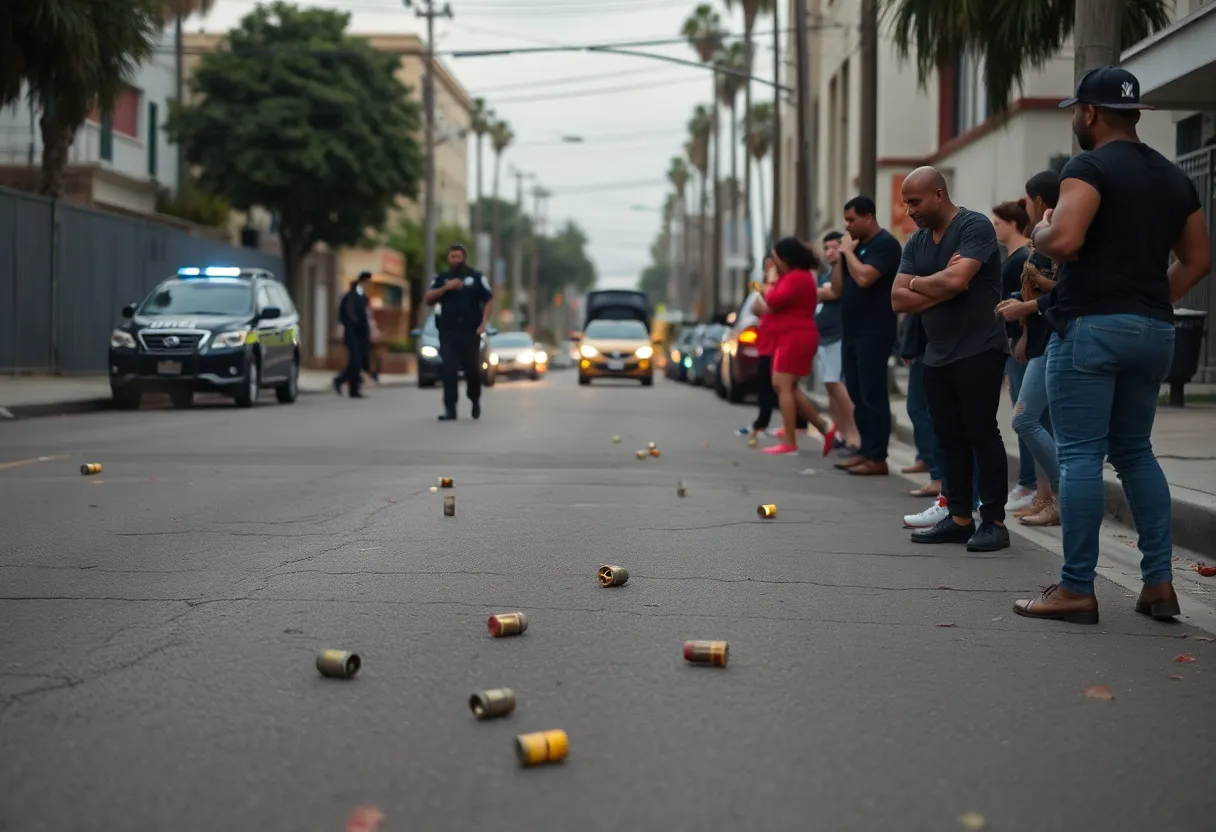 Police investigation scene with evidence markers in South Los Angeles