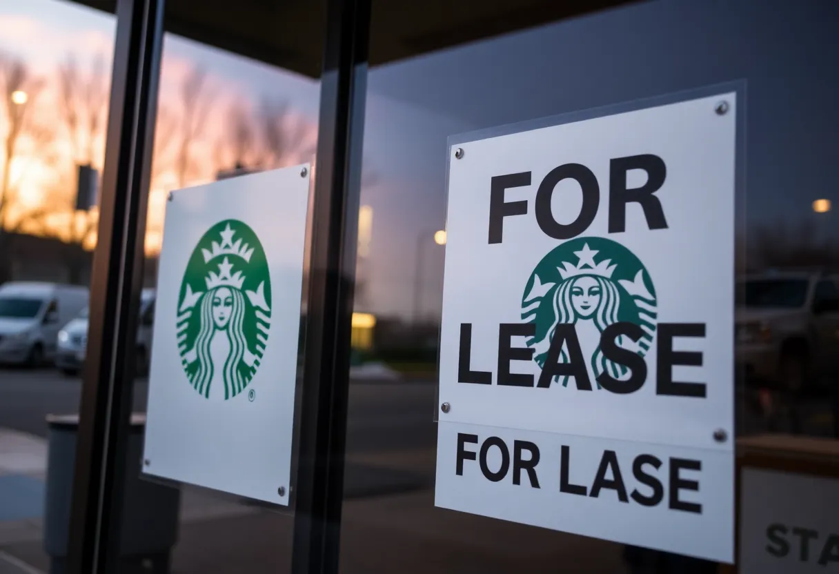 Starbucks location closing in Los Angeles with a For Lease sign
