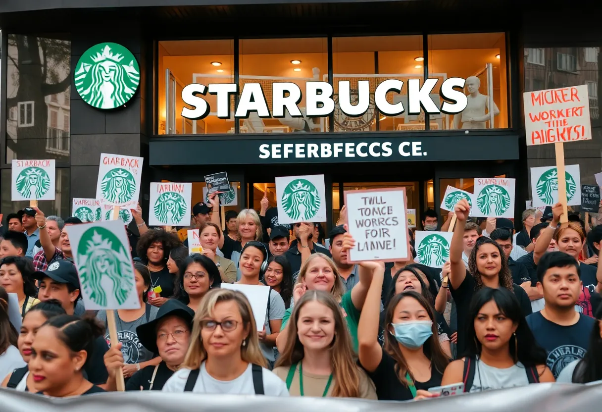 Starbucks workers protesting for better contracts in Los Angeles