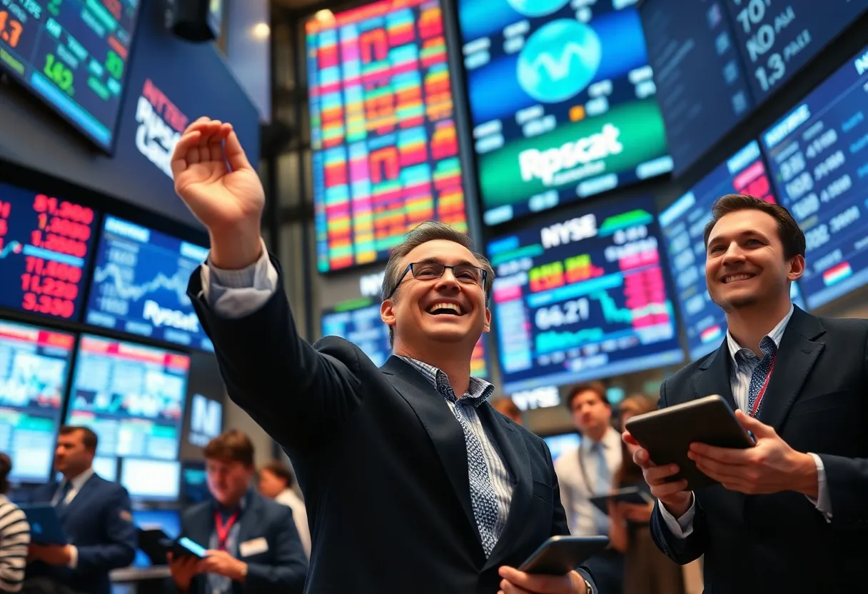 Investors celebrating the stock market surge influenced by Oracle's performance