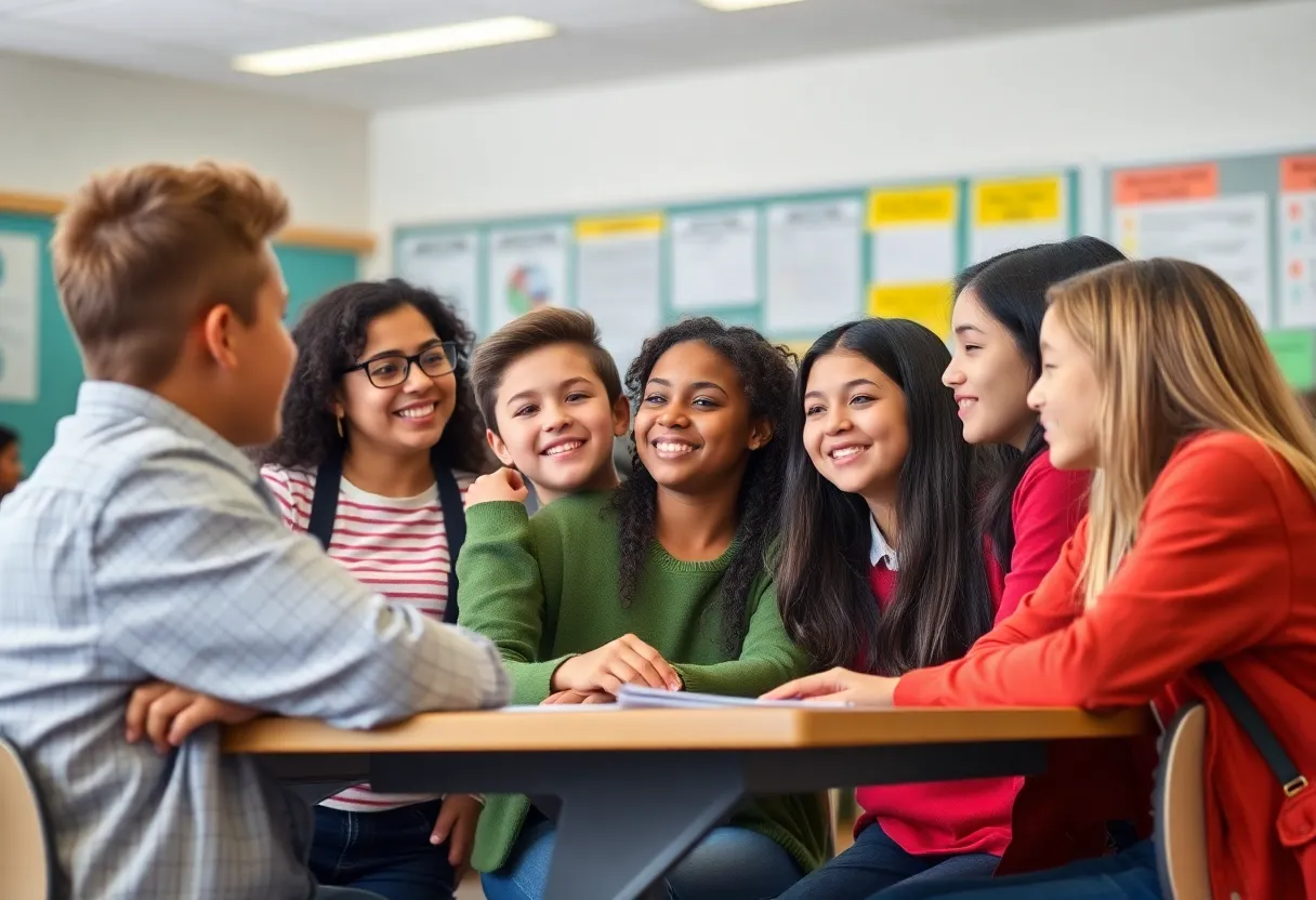 Students working together in a classroom environment