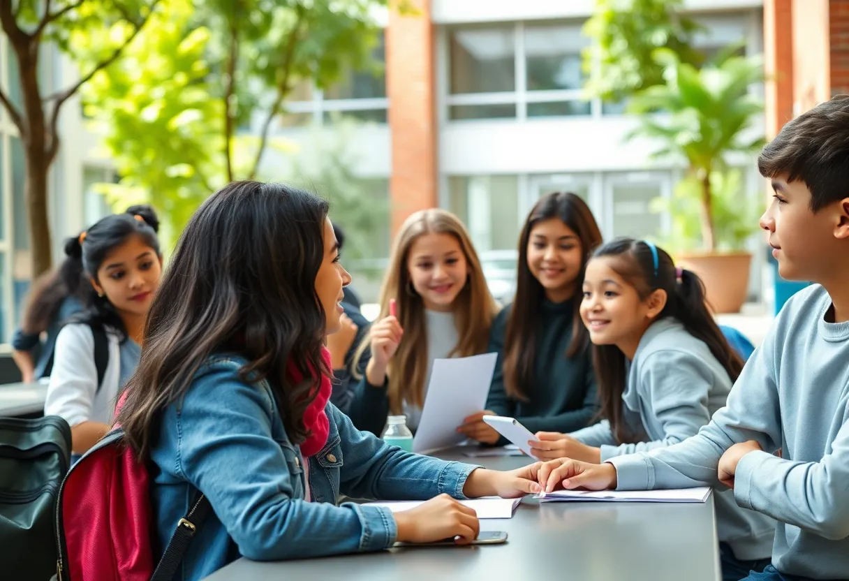 Students on school campus engaging in learning activities