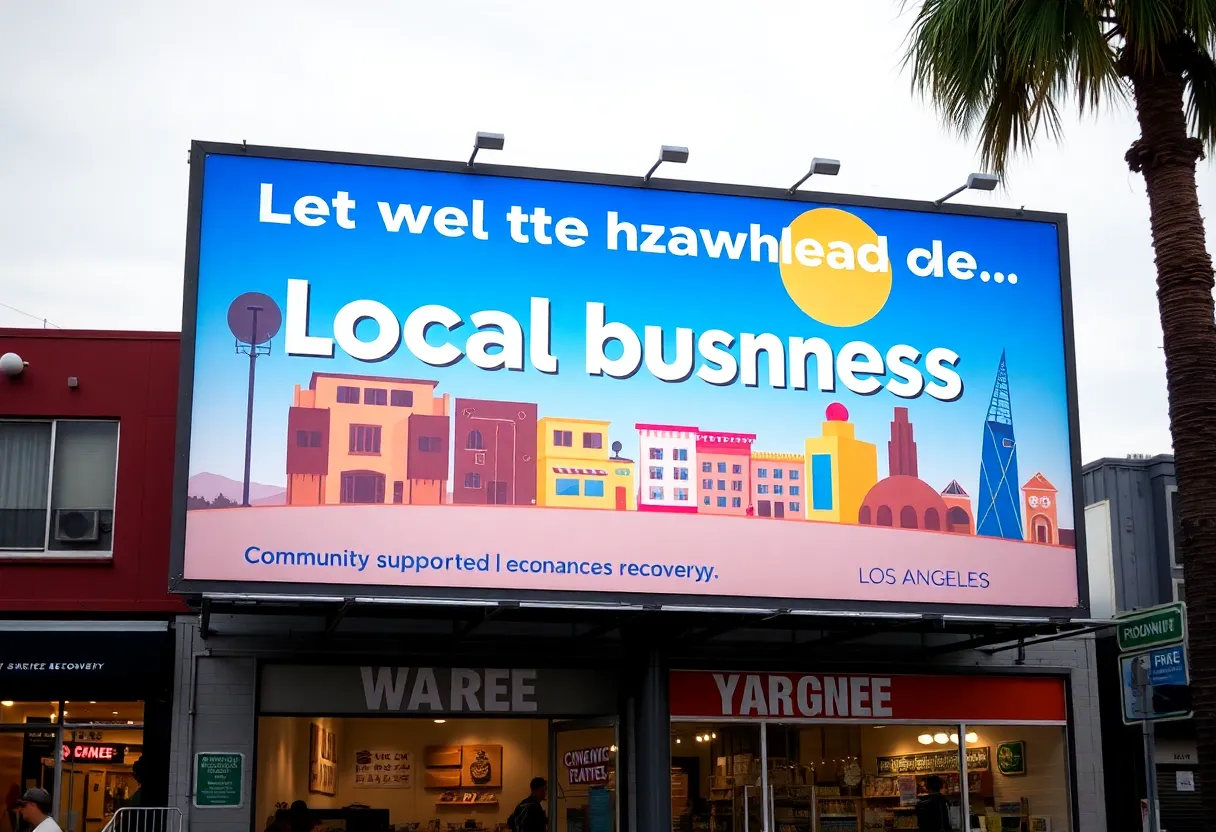 Billboard promoting Shop Local LA initiative for small businesses
