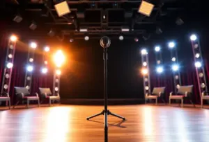 Empty stage of a late-night talk show representing suspension
