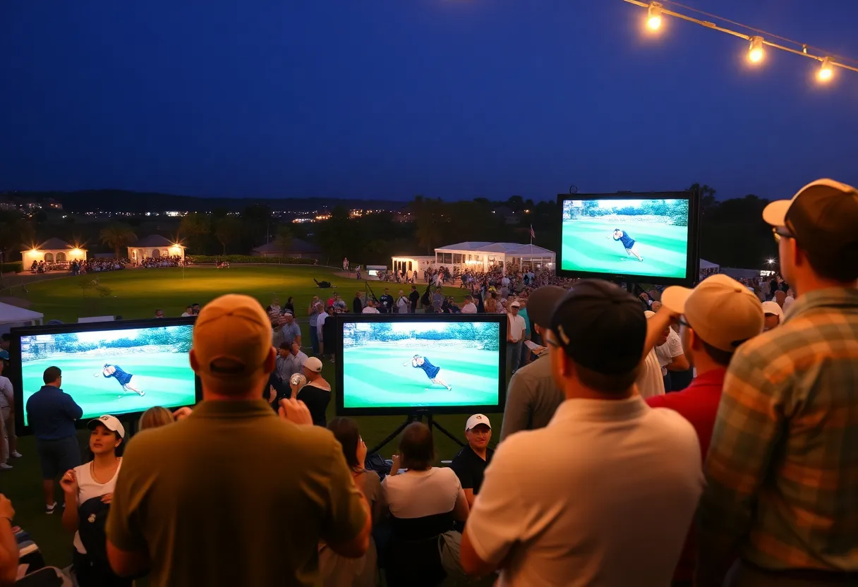Fans enjoying a golf watching party at Grass Clippings Rolling Hills in Tempe