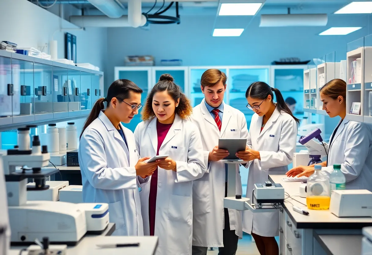 Researchers collaborating in a UCLA lab