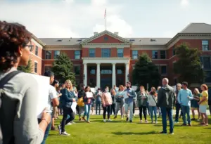 Students on university campus discussing free speech issues