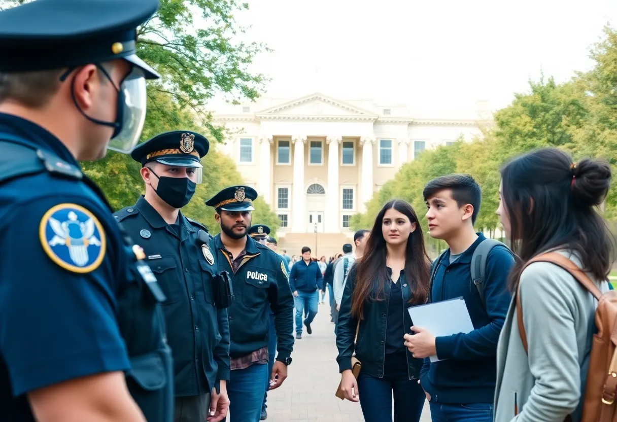 Students on a university campus amidst heightened security concerns