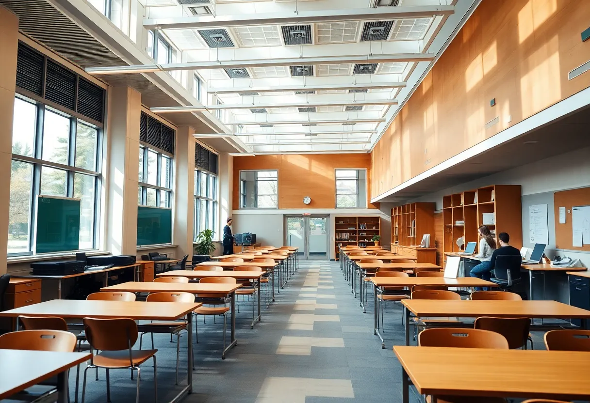 University campus illustrating financial challenges with cut budgets