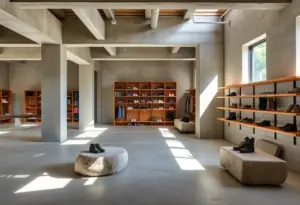 Interior view of VEJA boutique in Venice showcasing minimalist design.