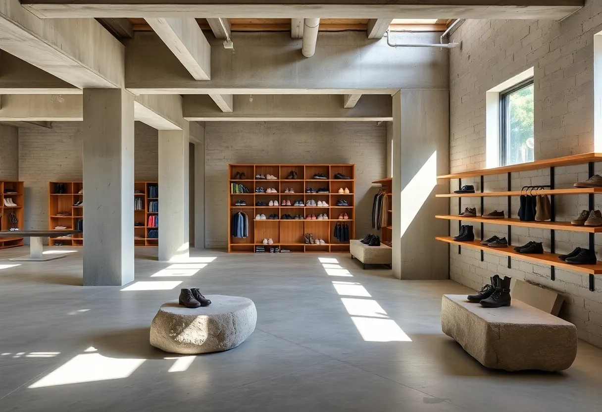 Interior view of VEJA boutique in Venice showcasing minimalist design.