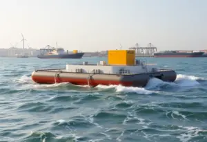 Wave energy generation plant with floaters at the Port of Los Angeles