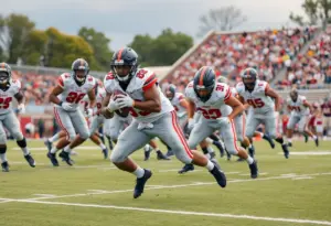USC Trojans running back executing unique running style on the field