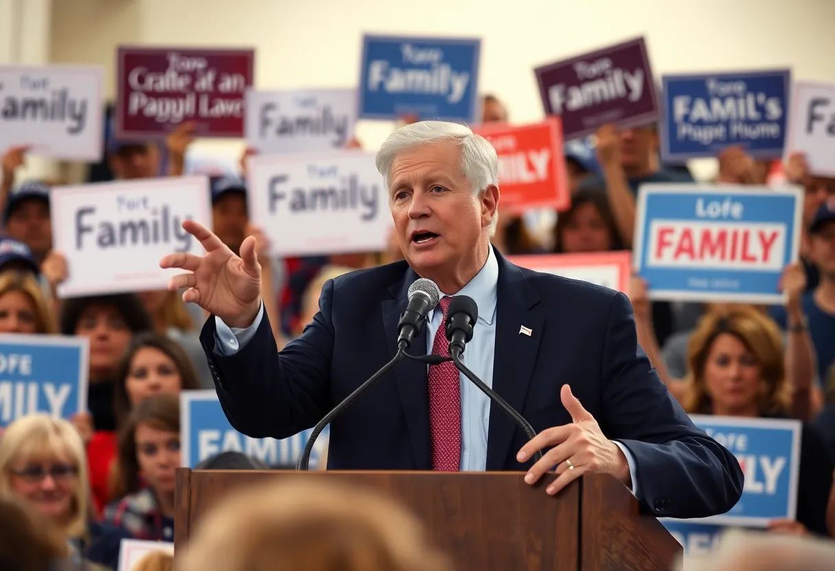 AJ McCarron speaking at a campaign rally